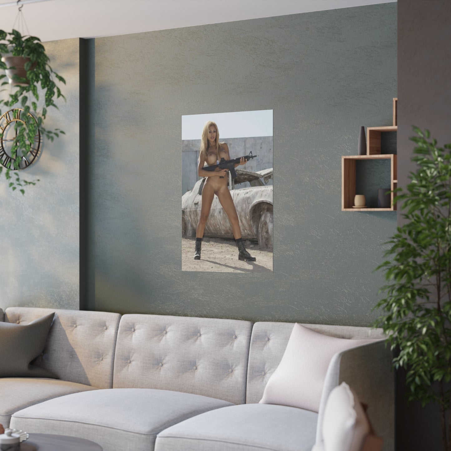 Satin Posters (210gsm) Sexy Nude Girl with Big Gun