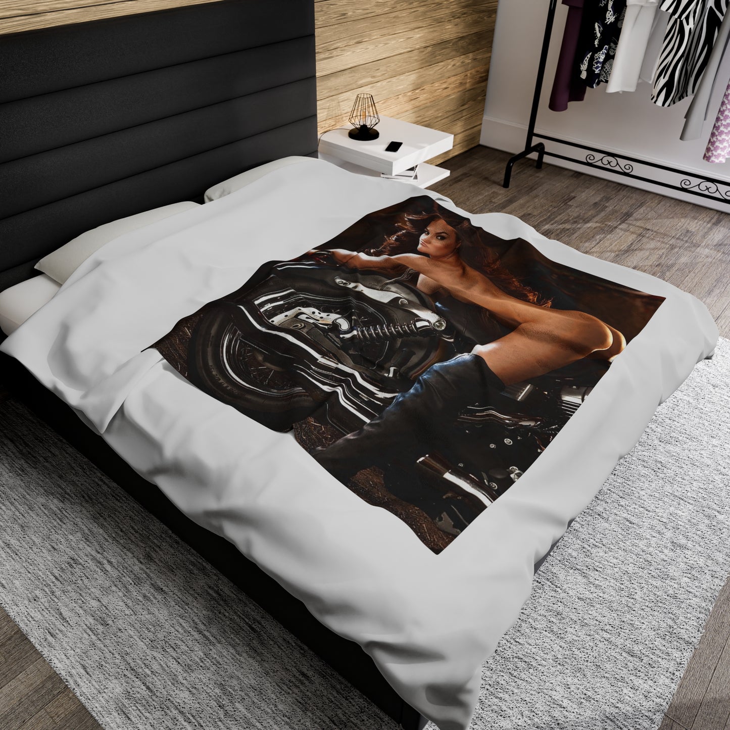 Velveteen Plush Blanket Jaclyn Swedberg Nude on Motorcycle