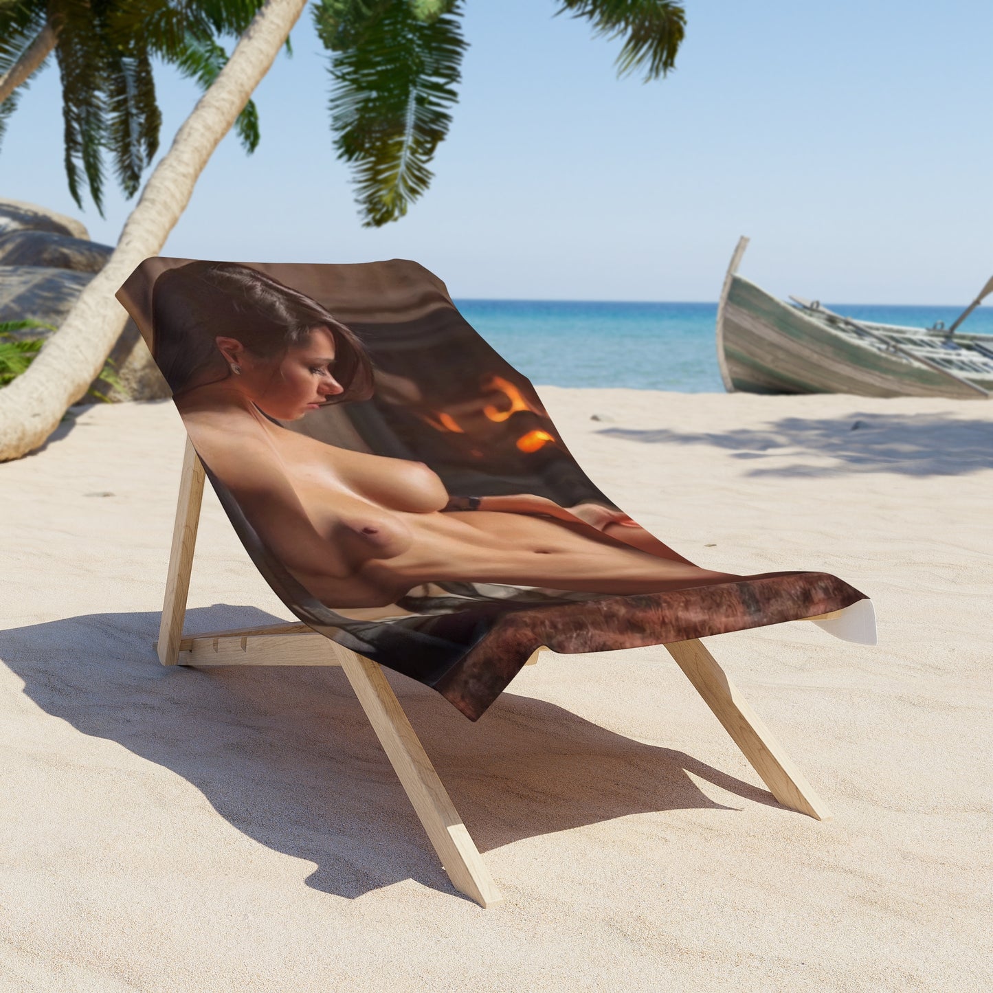 Beach Towel Nude by the Fire