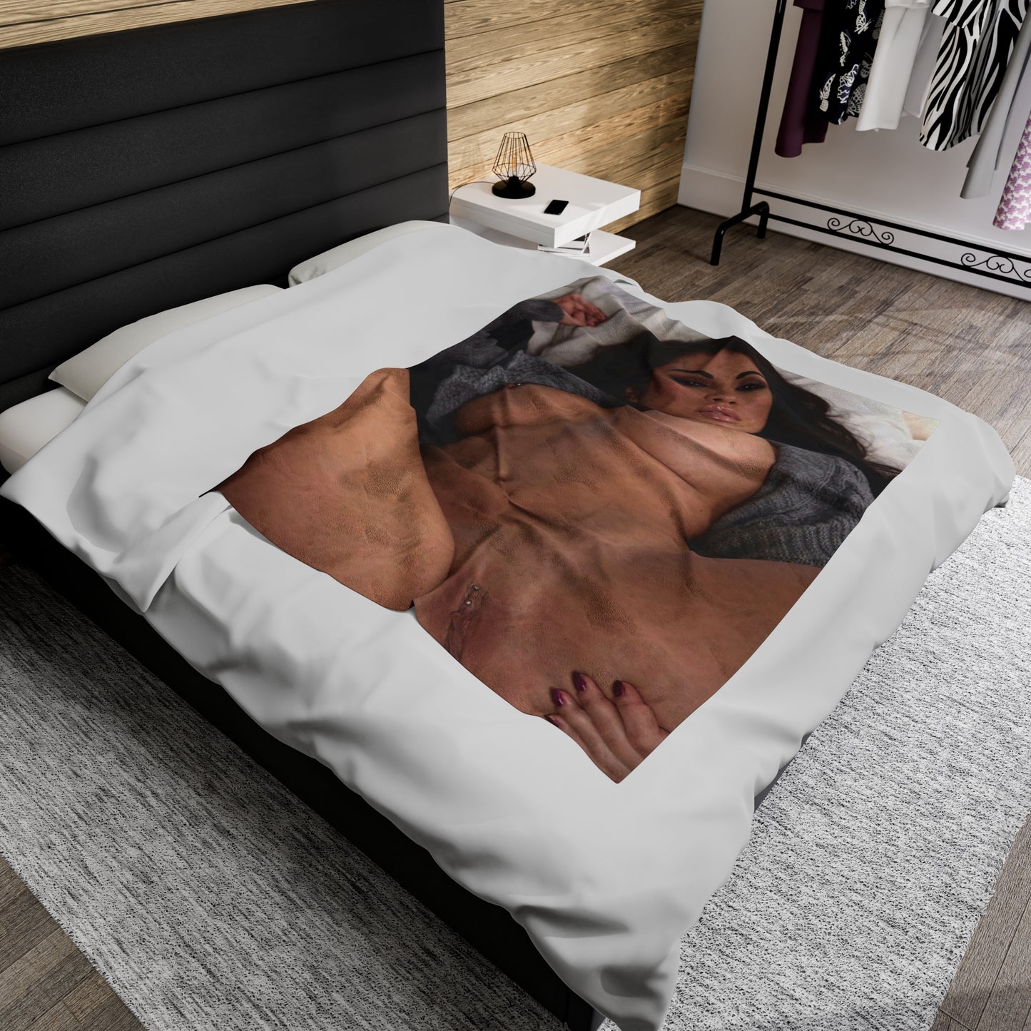 Velveteen Plush Blanket Hot Nude Babe in Bed