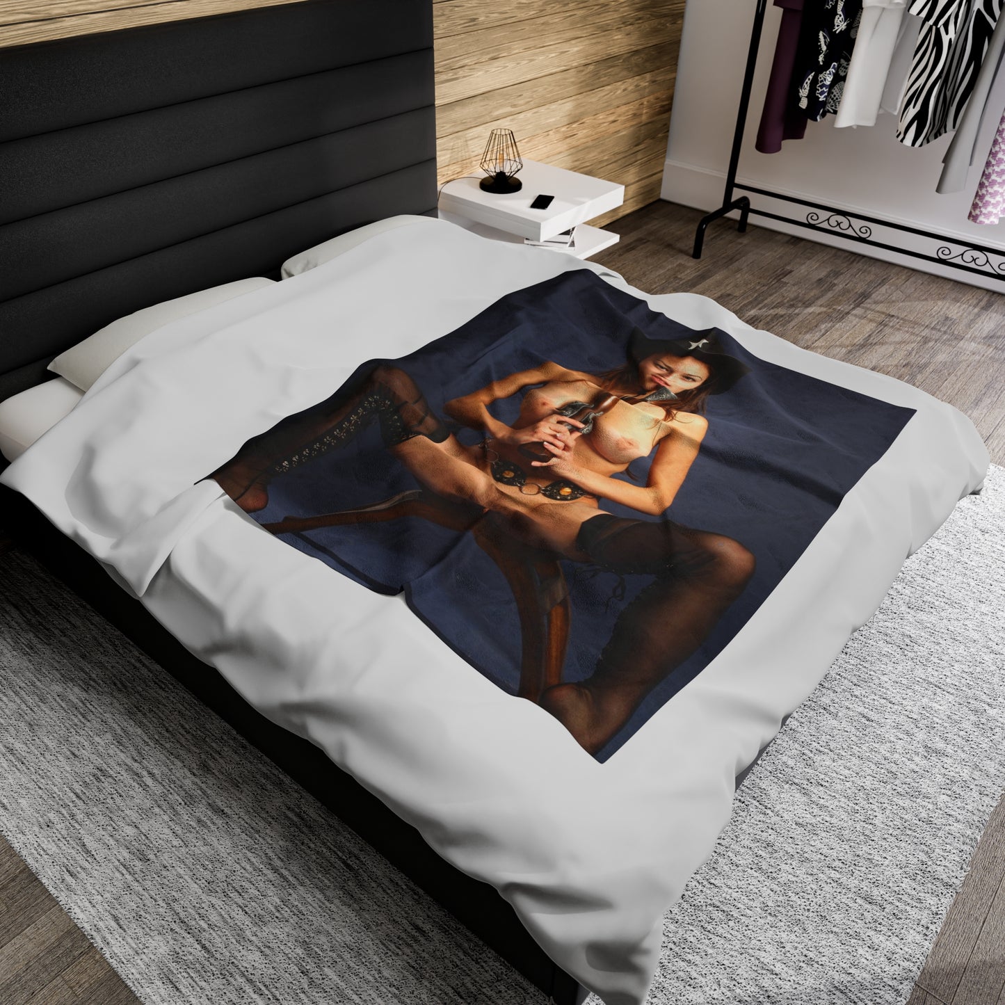 Velveteen Plush Blanket Hot Naked Chick with Gun