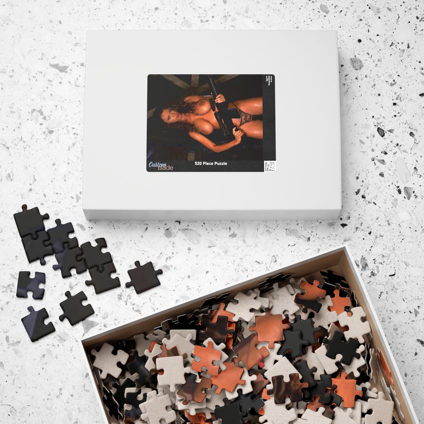 Puzzle (110, 252, 520, 1014-piece) Busty Nude Girl with Gun