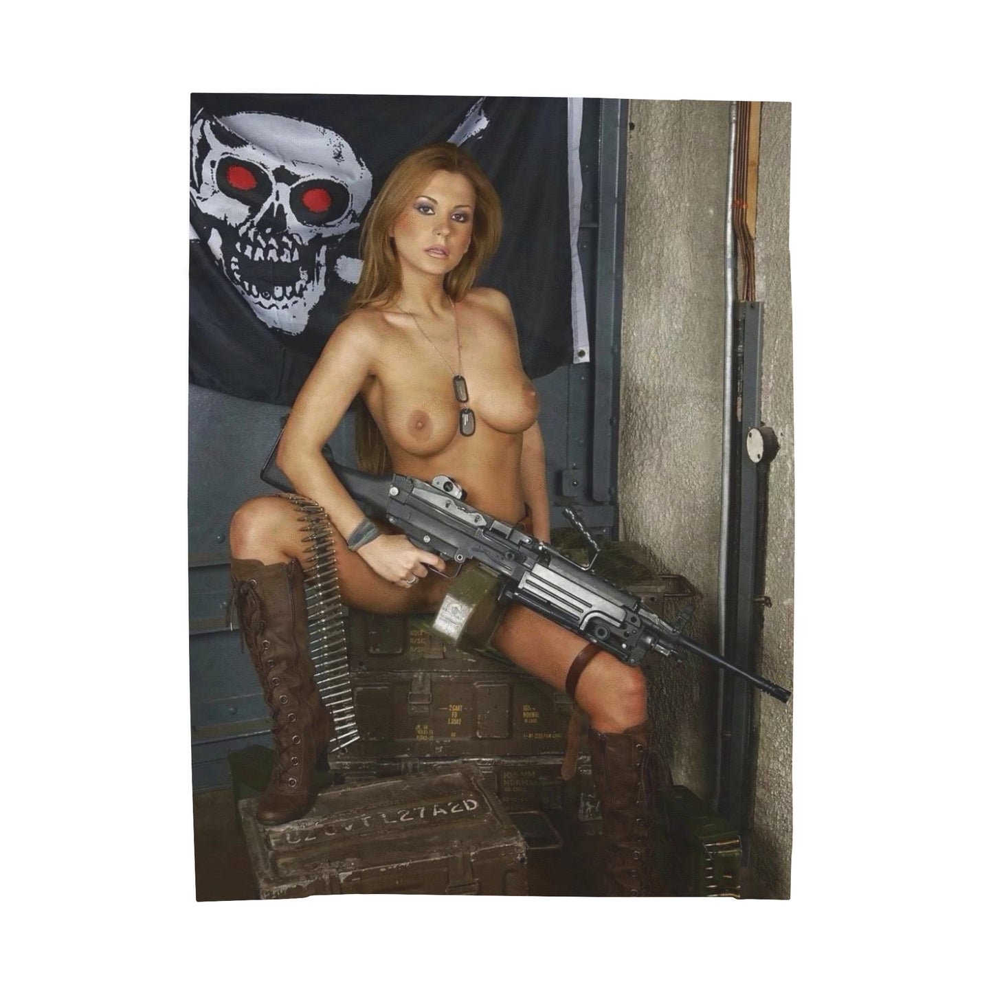 Velveteen Plush Blanket Sexy Nude Girl with Big Gun