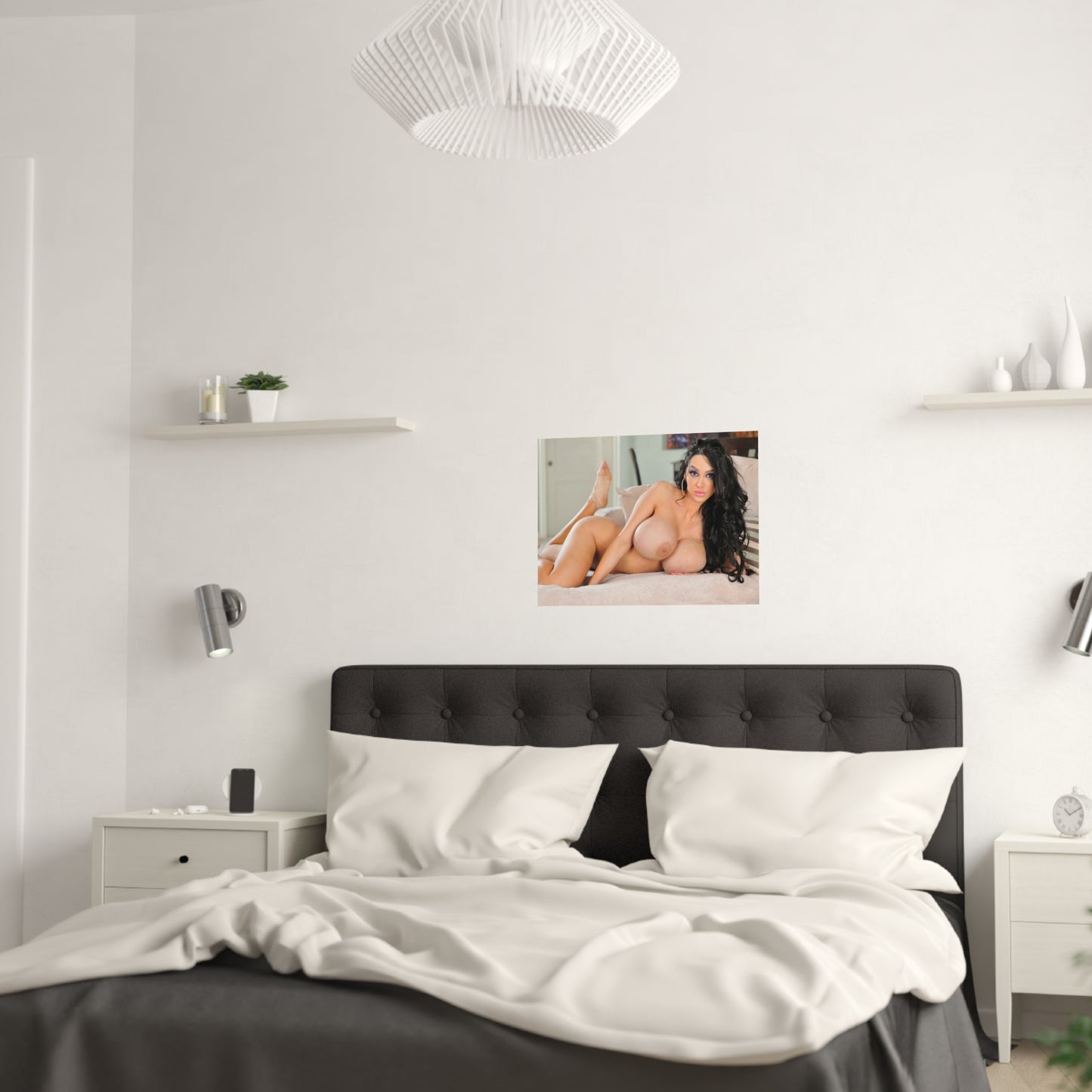 Satin Posters (210gsm) Buxom Brunette in Bed