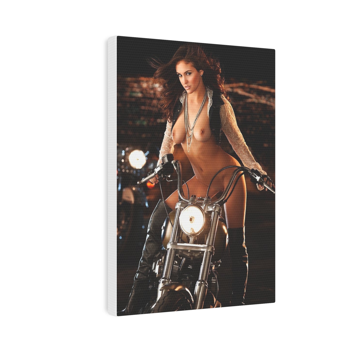 Canvas Photo Tile Jaclyn Swedberg Nude on Motorcycle