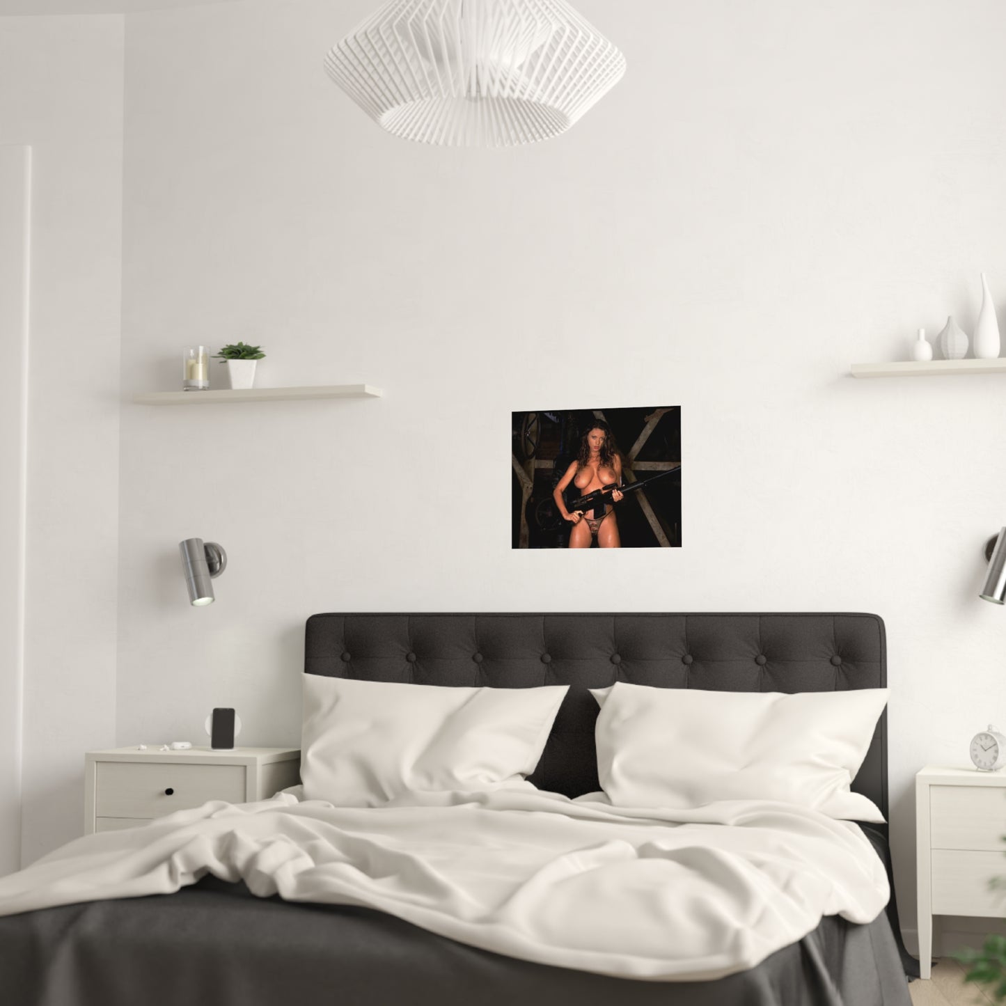 Satin Posters (210gsm) Busty Nude Girl with Gun
