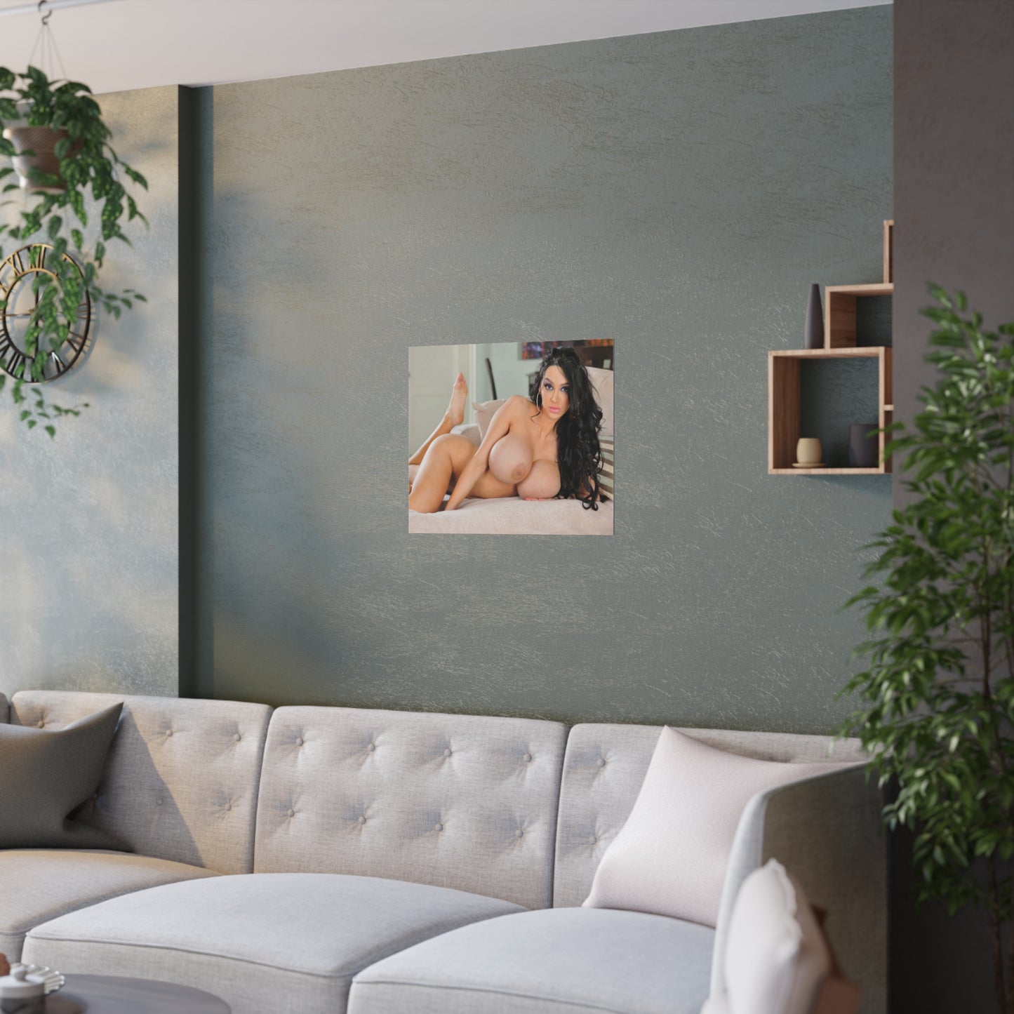 Satin Posters (210gsm) Buxom Brunette in Bed