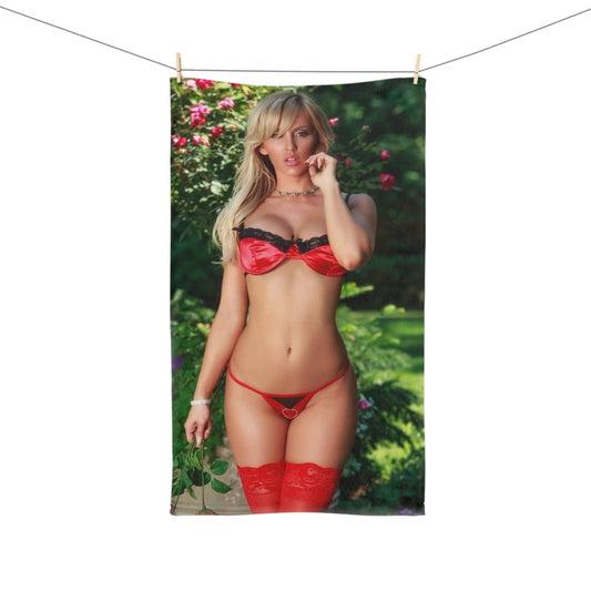 Hand Towel Sexy Blonde in Red