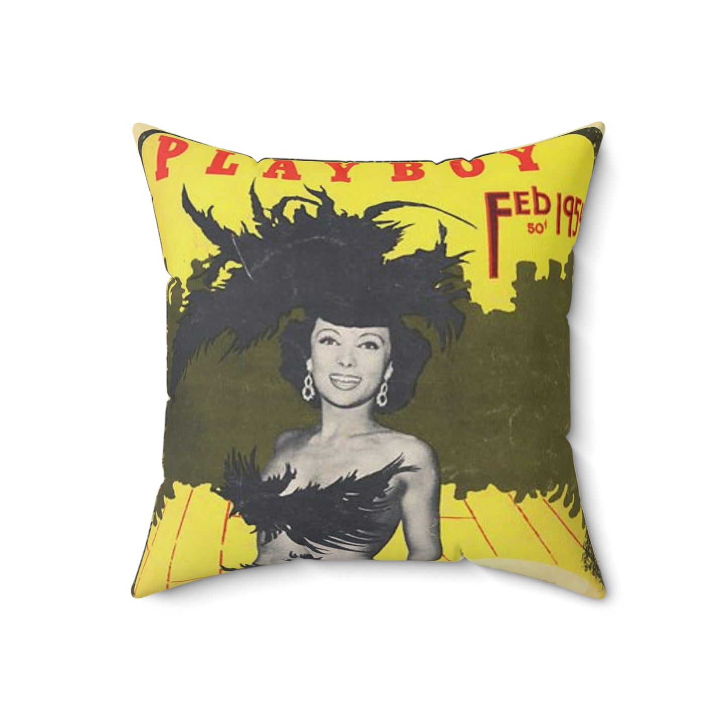 Spun Polyester Square Pillow Playboy Cover February 1957