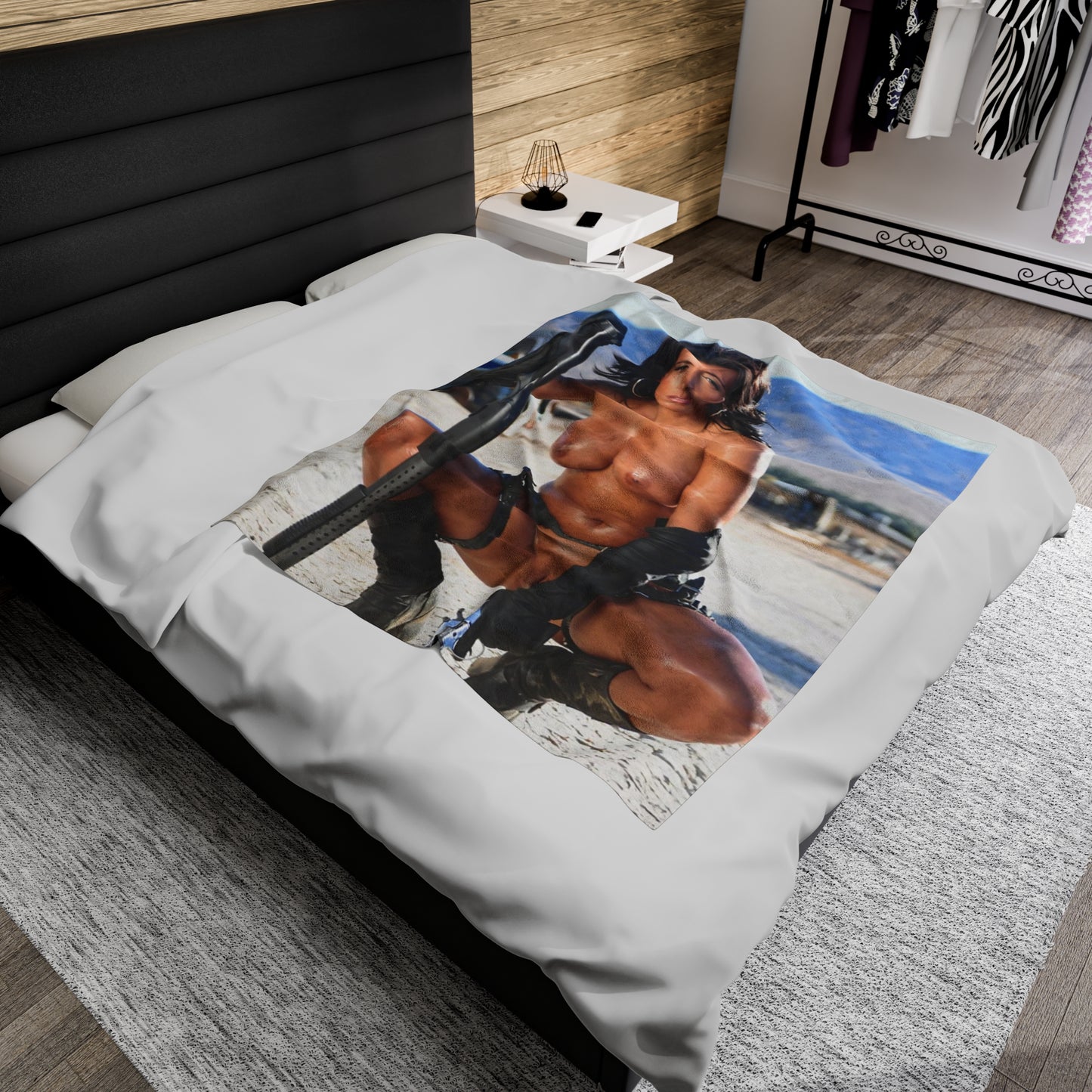 Velveteen Plush Blanket Sexy Nude Girl with Guns