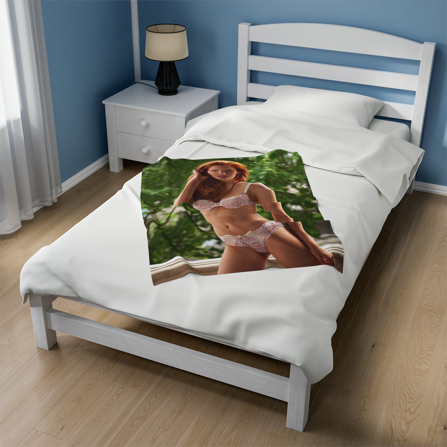 Velveteen Plush Blanket Red Head Lingerie Model