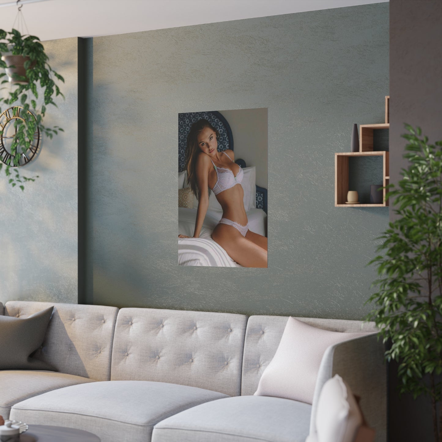 Satin Posters (210gsm) Sexy Lingerie Model in Bed