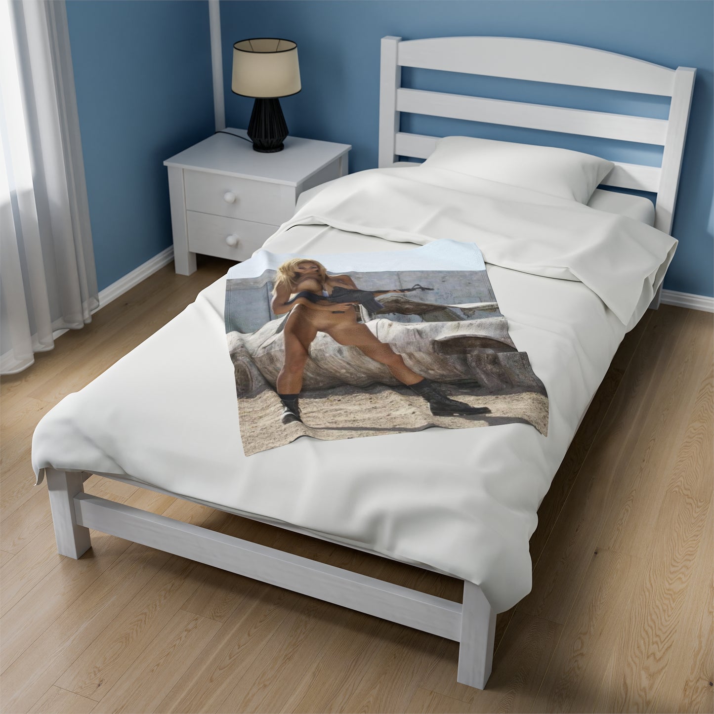 Velveteen Plush Blanket Sexy Nude Girl with Big Gun