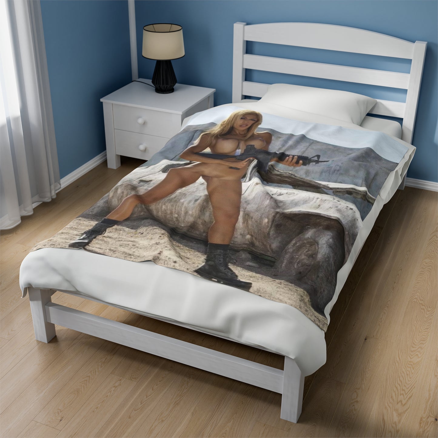 Velveteen Plush Blanket Sexy Nude Girl with Big Gun