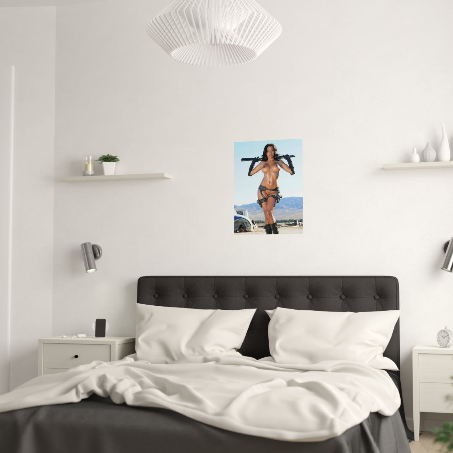 Satin Posters (210gsm) Nude Bruentte with Gun