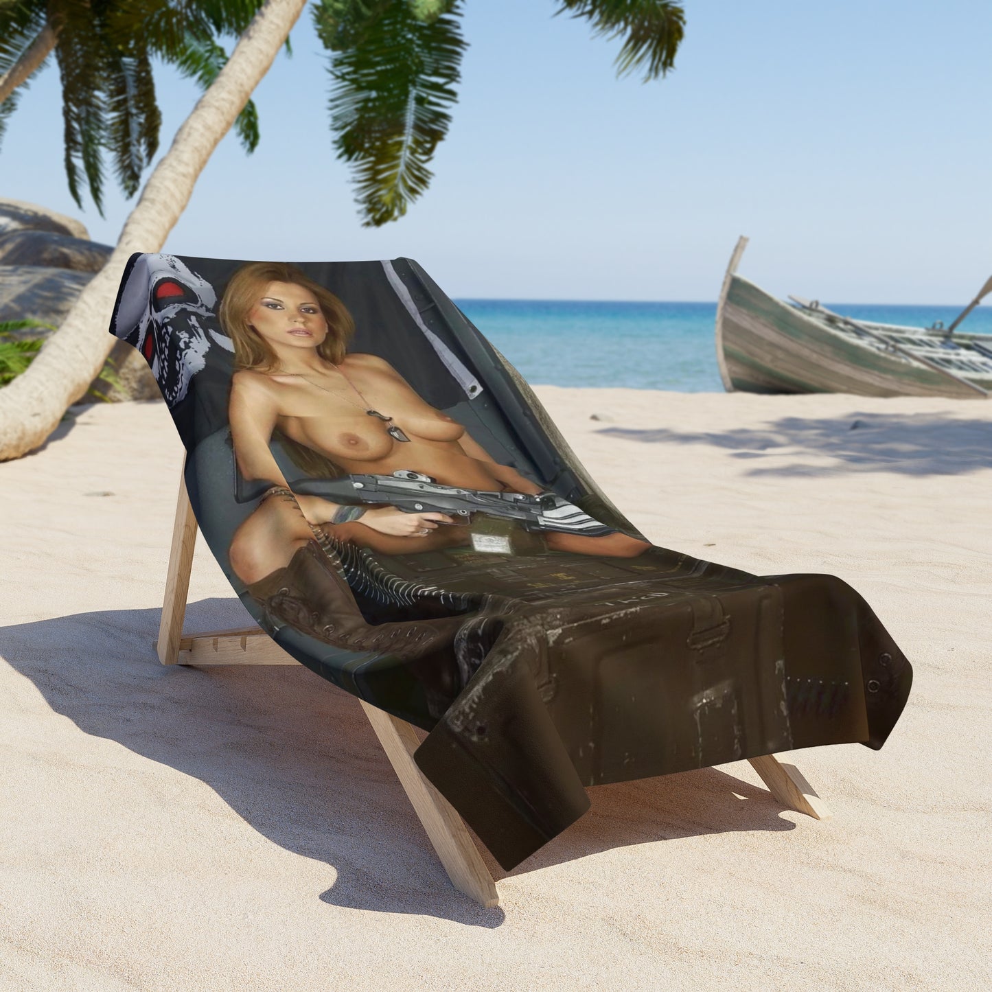 Beach Towel Sexy Nude Girl with Big Gun
