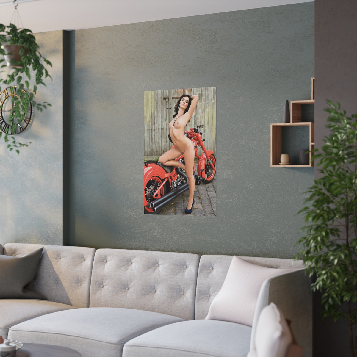 Satin Posters (210gsm) Tess Lyndon Nude on Motorcycle