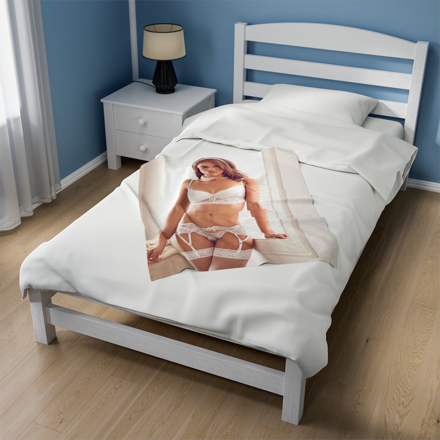 Velveteen Plush Blanket Sexy Brunette White Lingerie