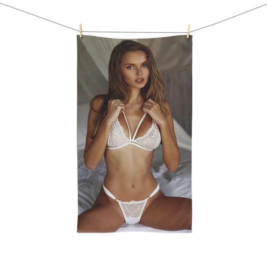 Hand Towel Sexy Lingerie Model in Bed