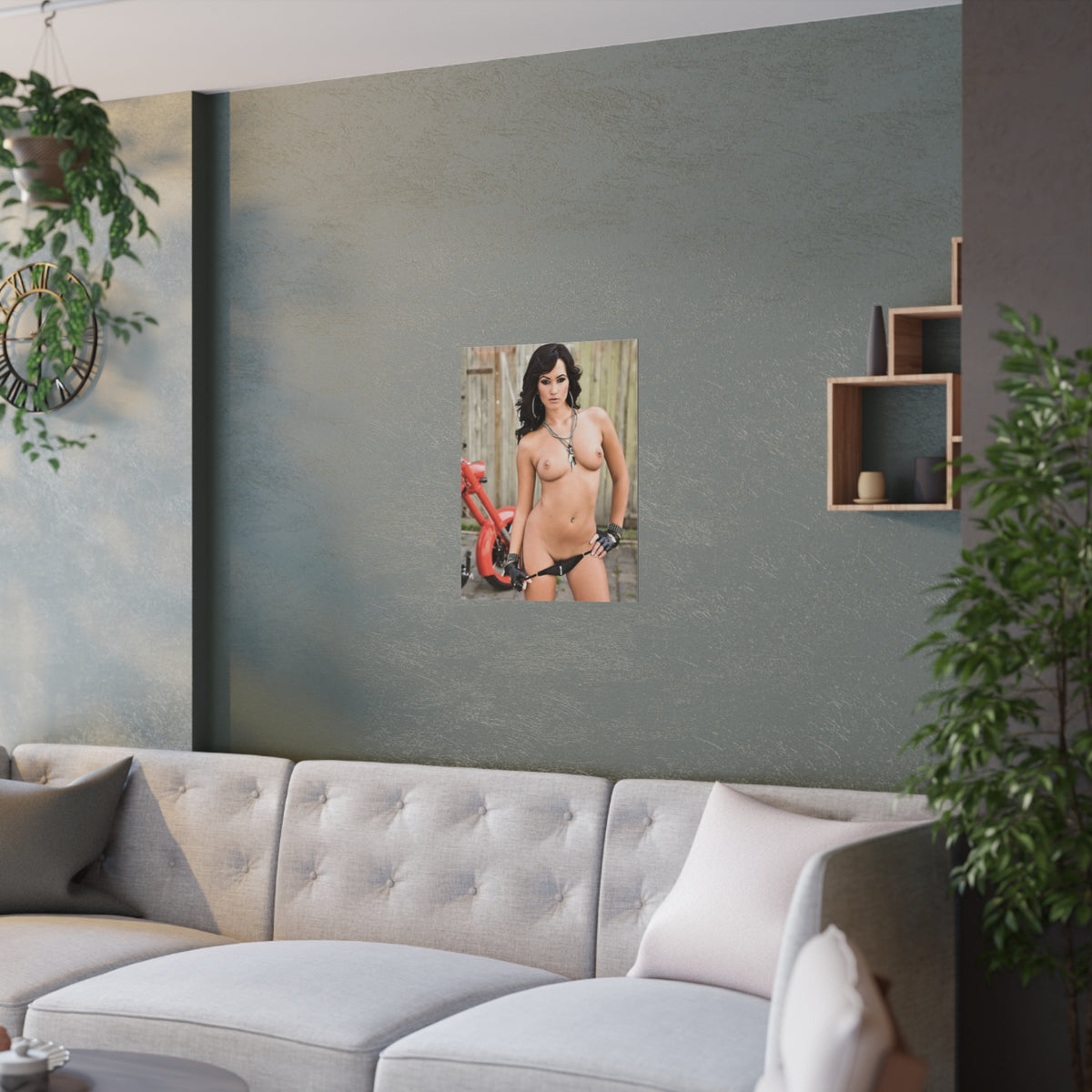 Satin Posters (210gsm) Tess Lyndon Nude on Motorcycle