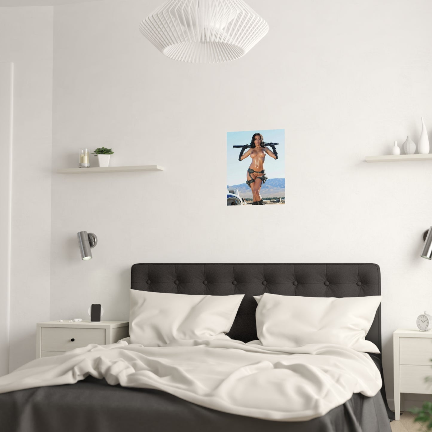 Satin Posters (210gsm) Nude Bruentte with Gun