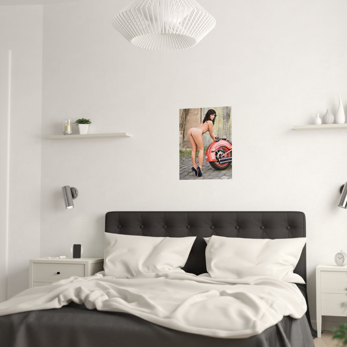 Satin Posters (210gsm) Tess Lyndon Nude on Motorcycle