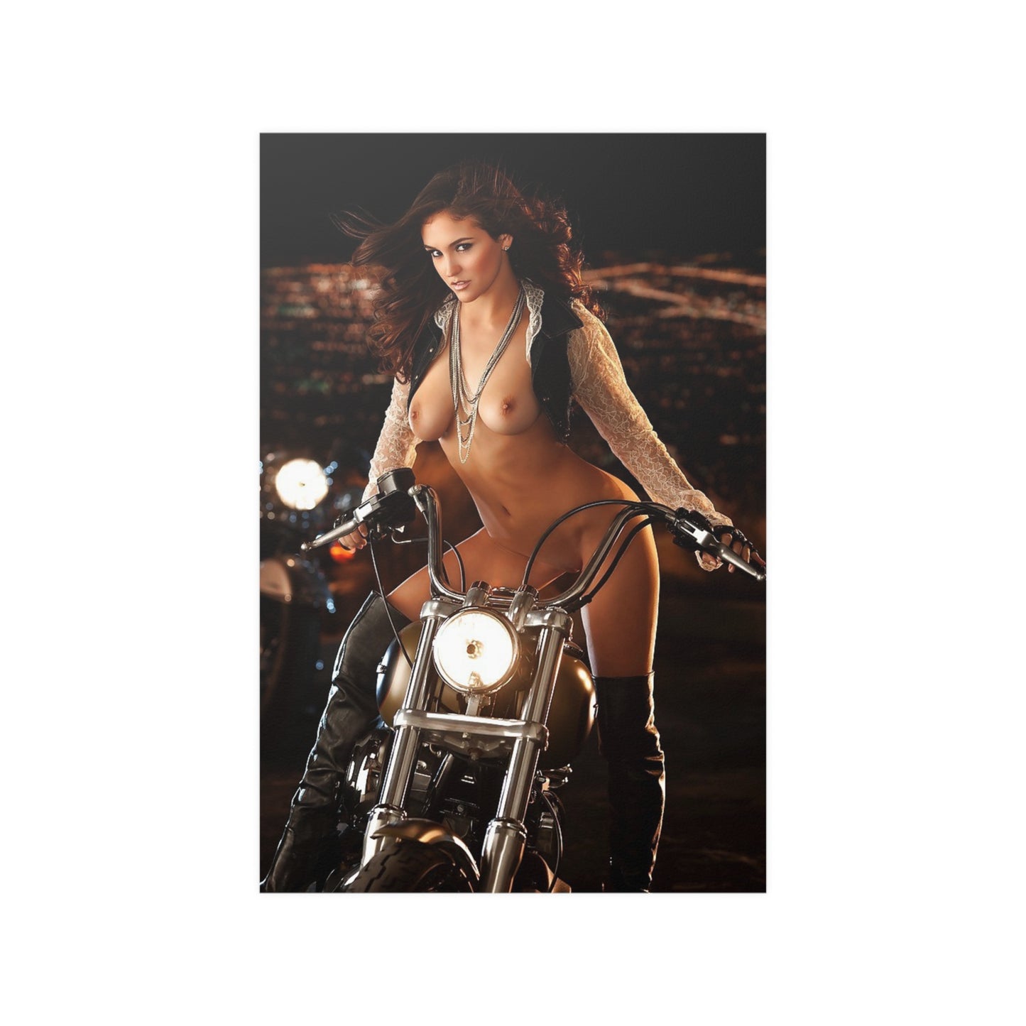 Satin Posters (210gsm) Jaclyn Swedberg Nude on Motorcycle