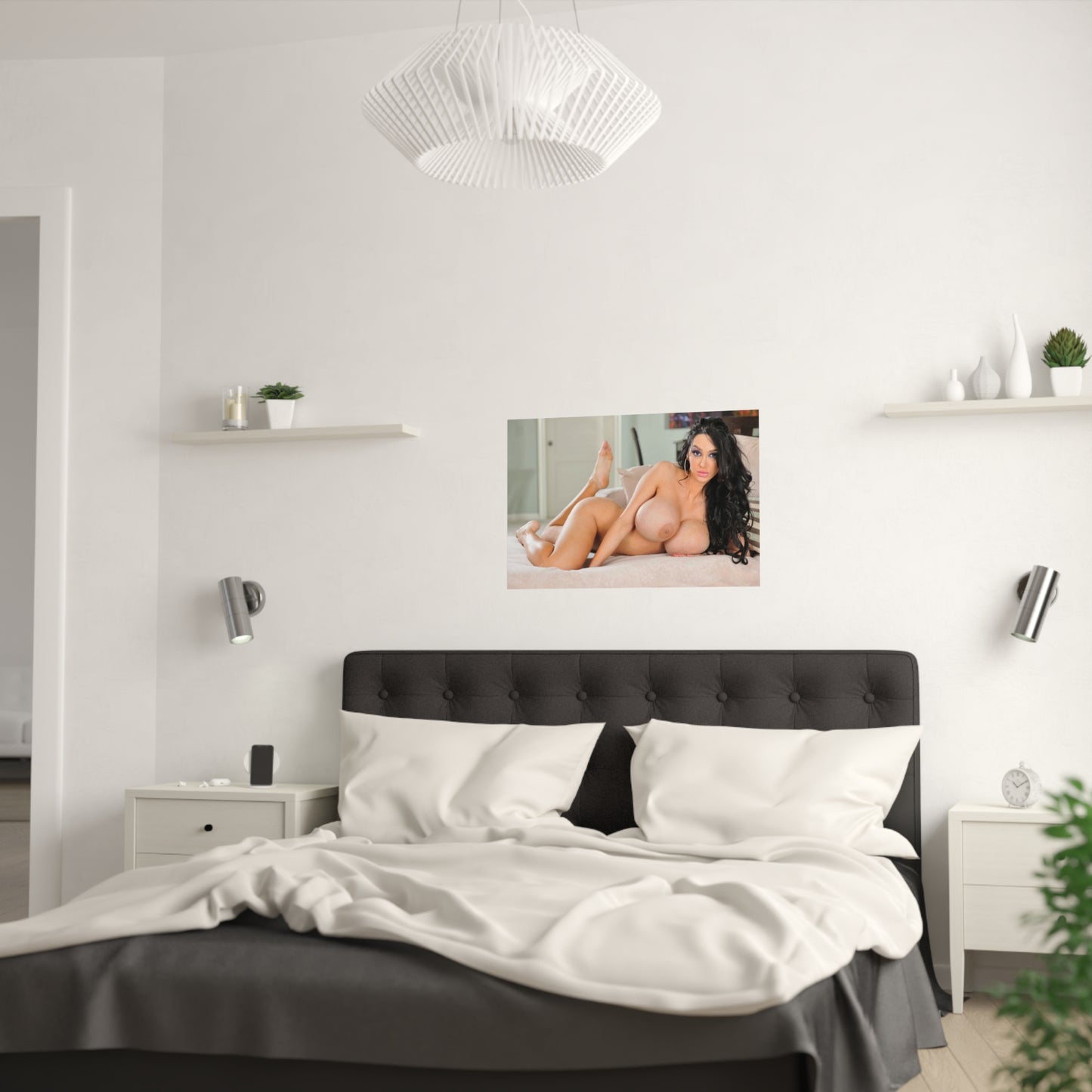 Satin Posters (210gsm) Buxom Brunette in Bed
