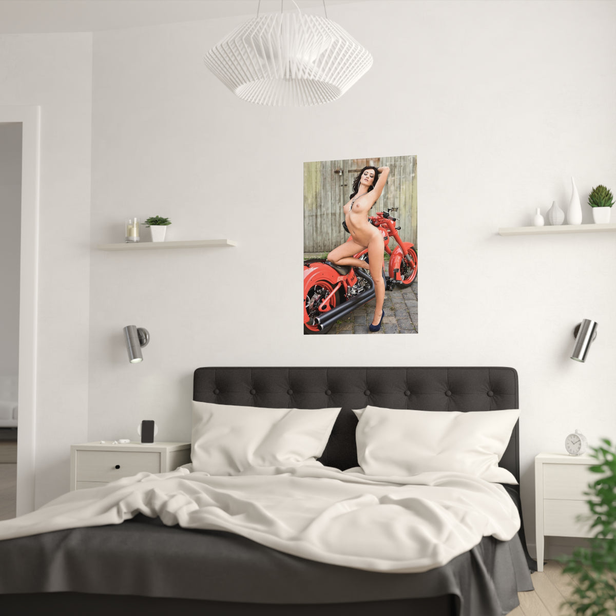 Satin Posters (210gsm) Tess Lyndon Nude on Motorcycle