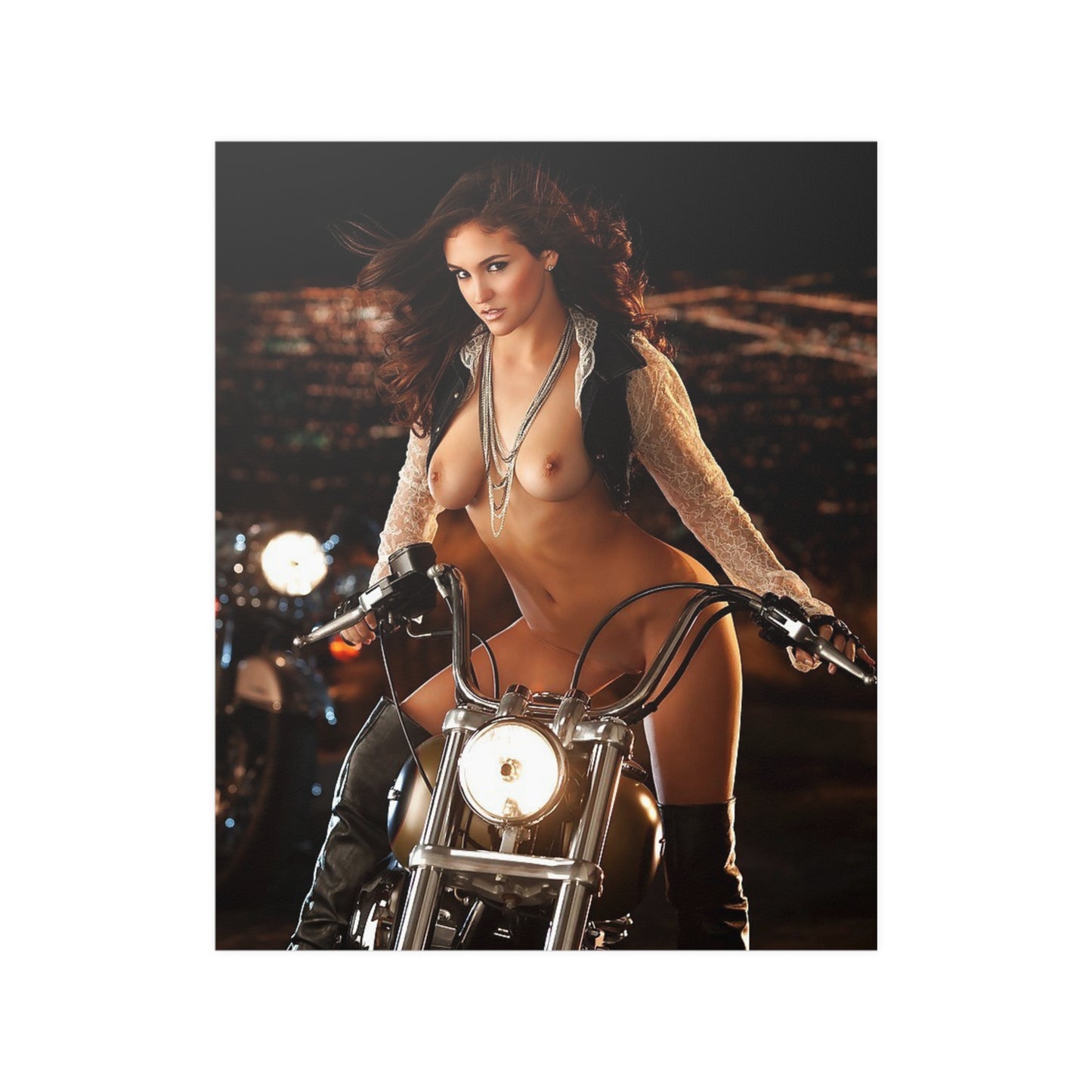 Satin Posters (210gsm) Jaclyn Swedberg Nude on Motorcycle