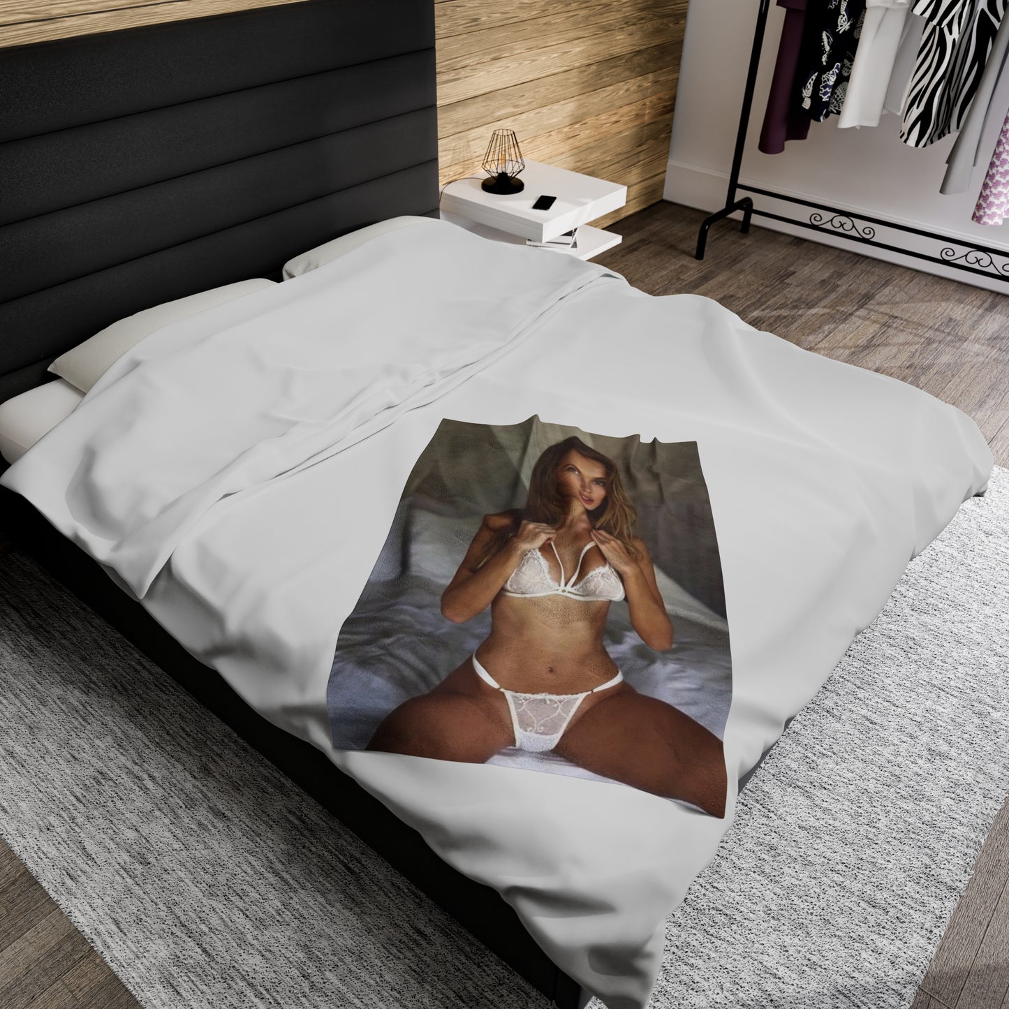 Velveteen Plush Blanket Sexy Lingerie Blonde in Bed