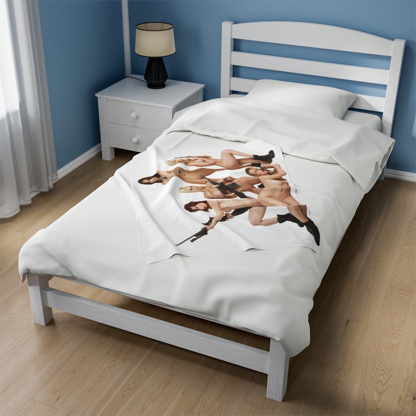 Velveteen Plush Blanket Naked Chicks with Guns