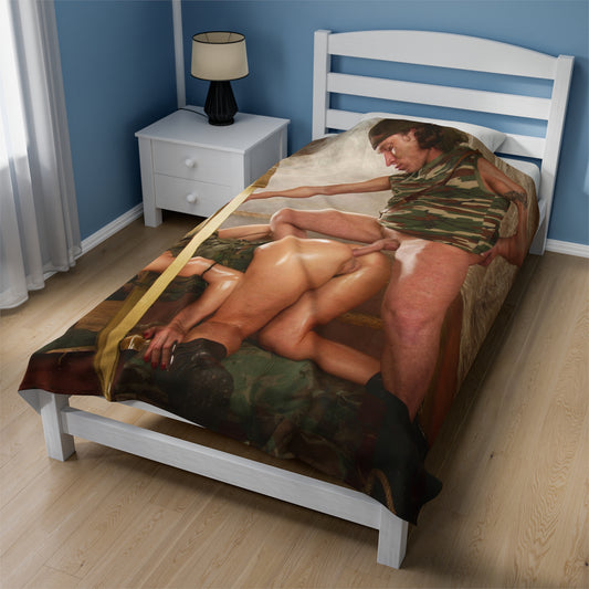 Velveteen Plush Blanket Nude Military Girl