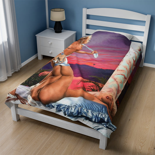 Velveteen Plush Blanket Retro 1980s Porn Stars Amber Lynn & Ginger Lynn