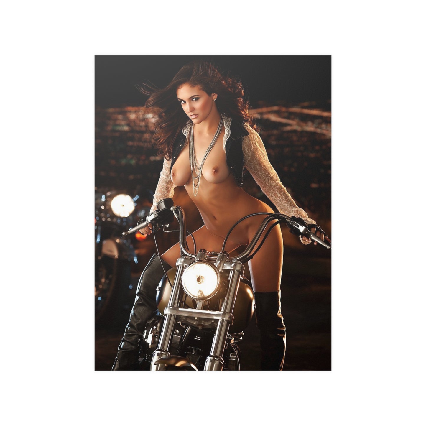 Satin Posters (210gsm) Jaclyn Swedberg Nude on Motorcycle
