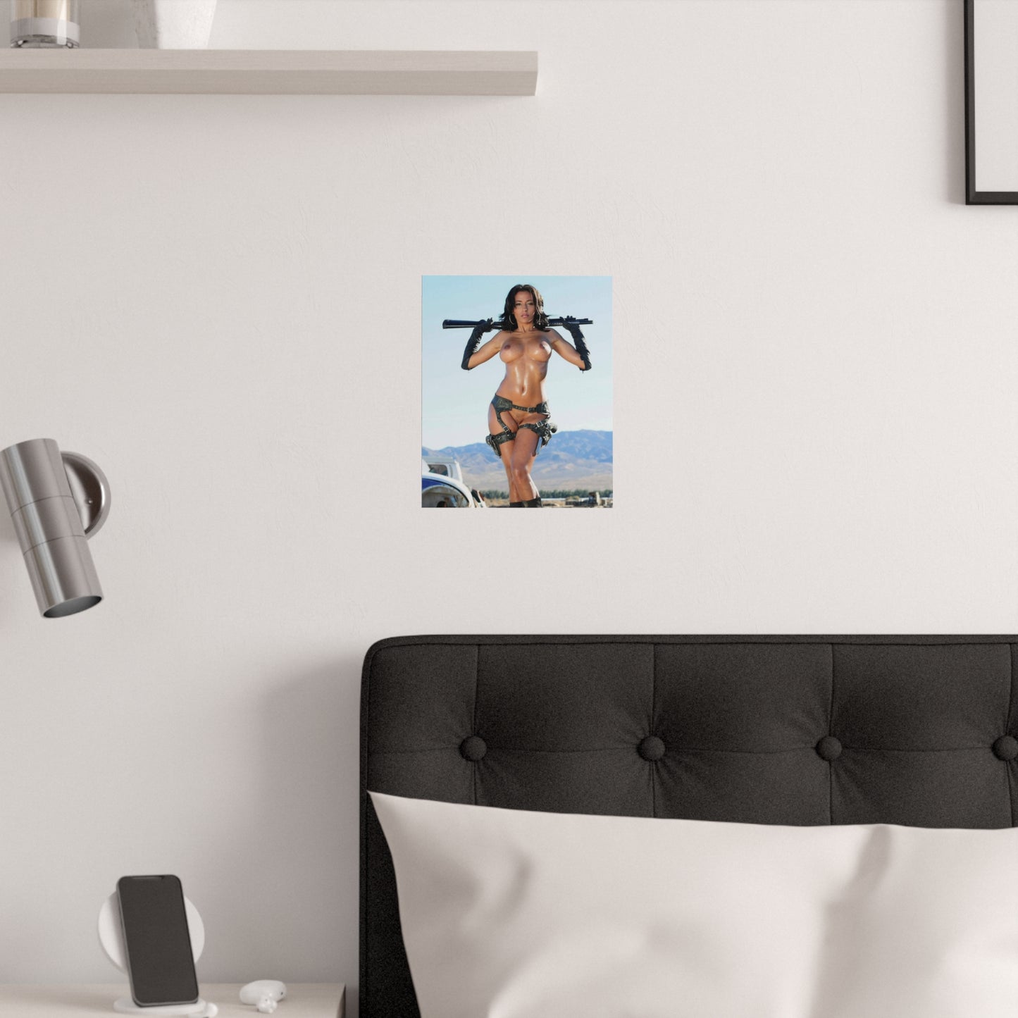 Satin Posters (210gsm) Nude Bruentte with Gun