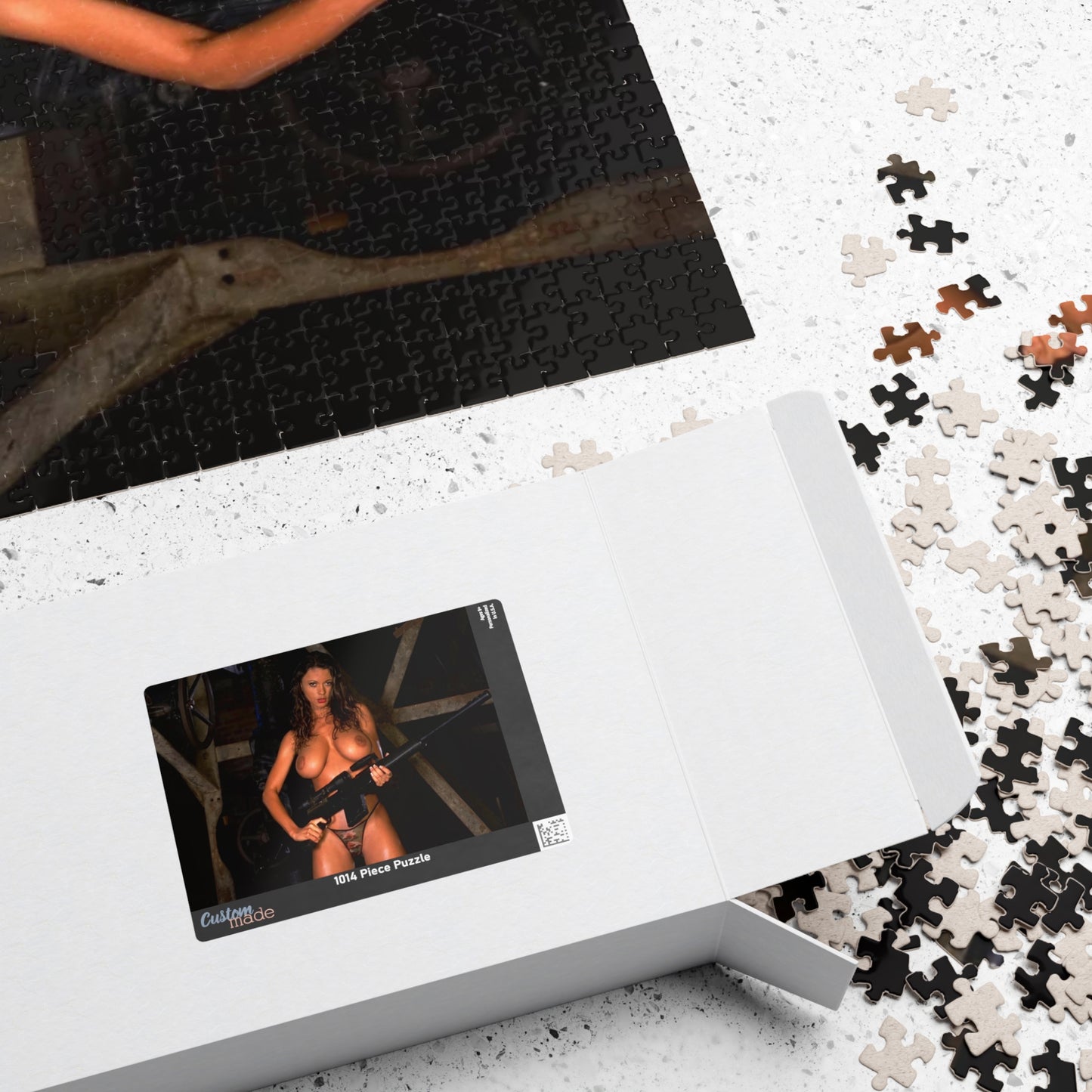 Puzzle (110, 252, 520, 1014-piece) Busty Nude Girl with Gun