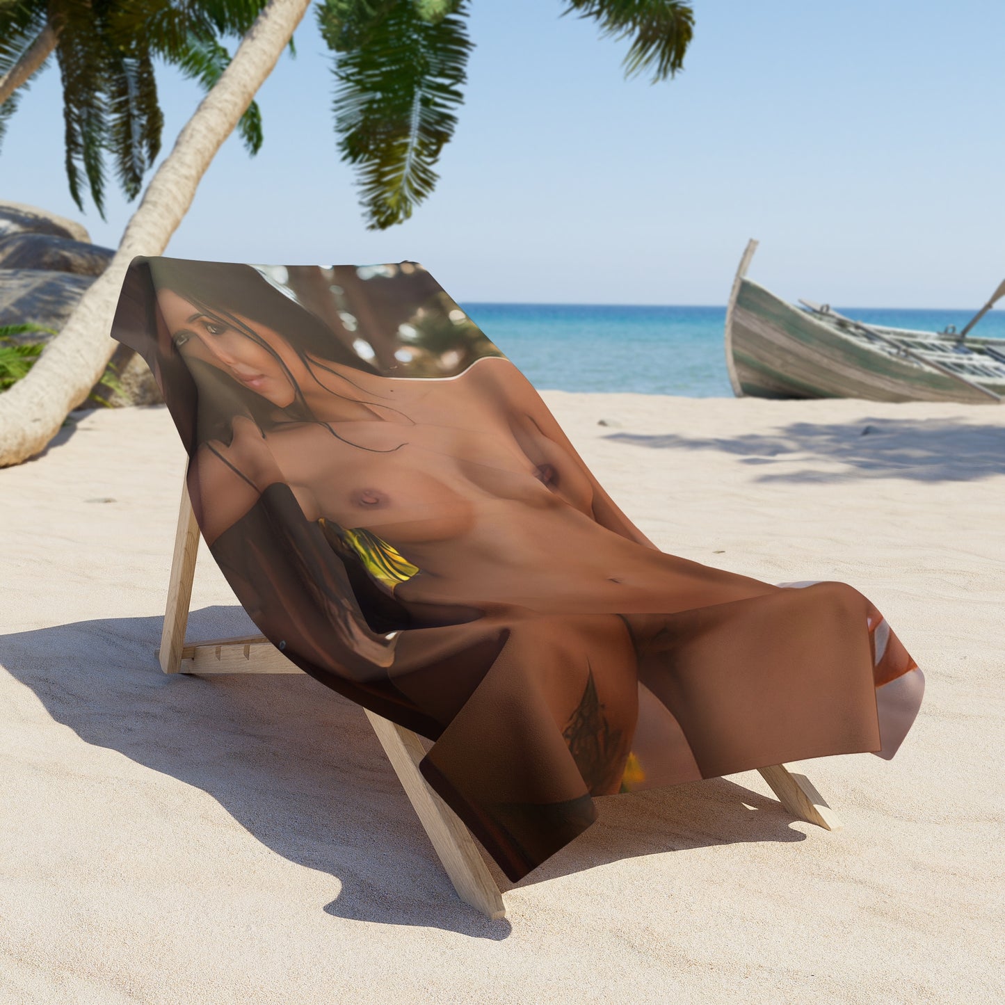 Beach Towel Sexy Nude Brunette