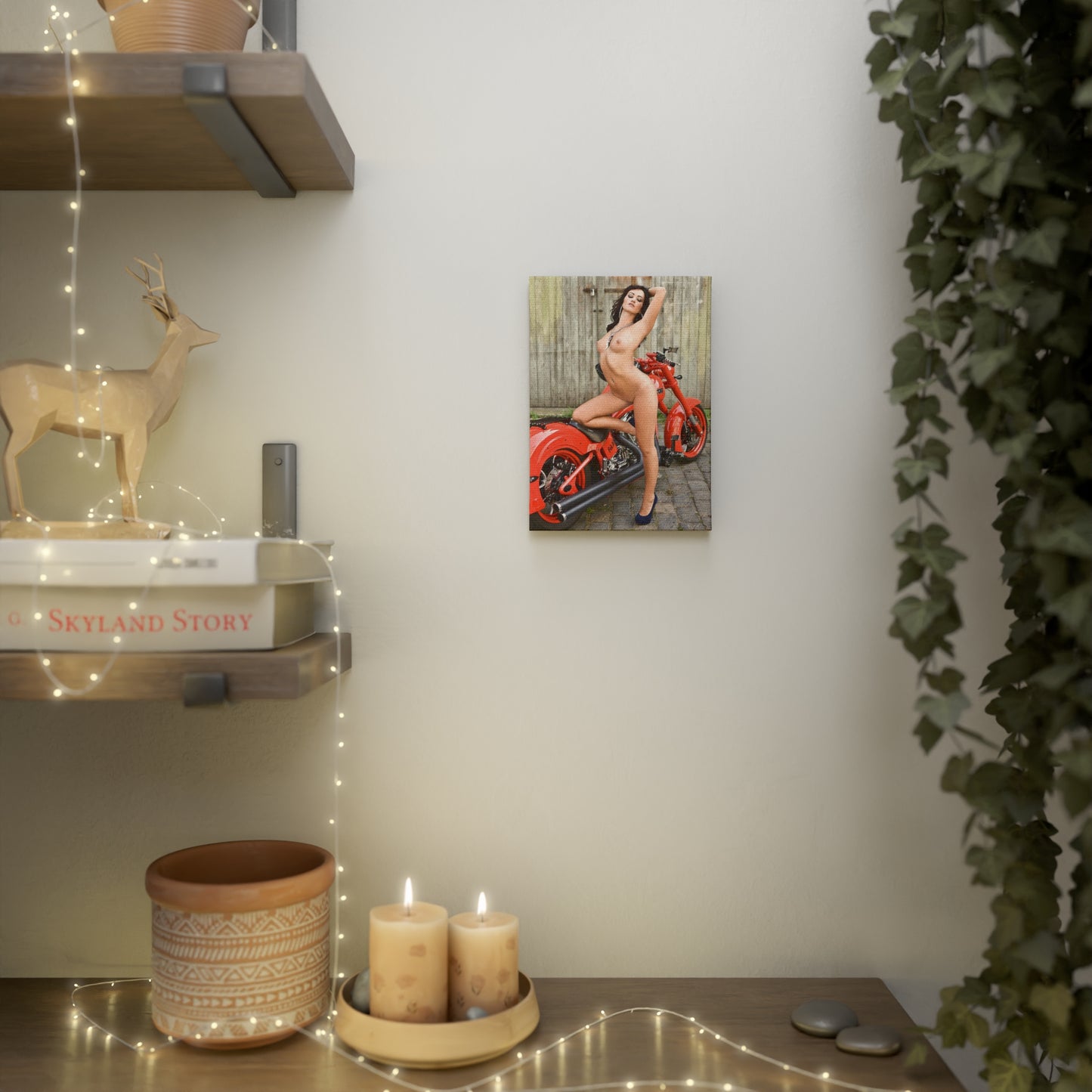 Canvas Photo Tile Tess Lyndon Nude on Motorcycle