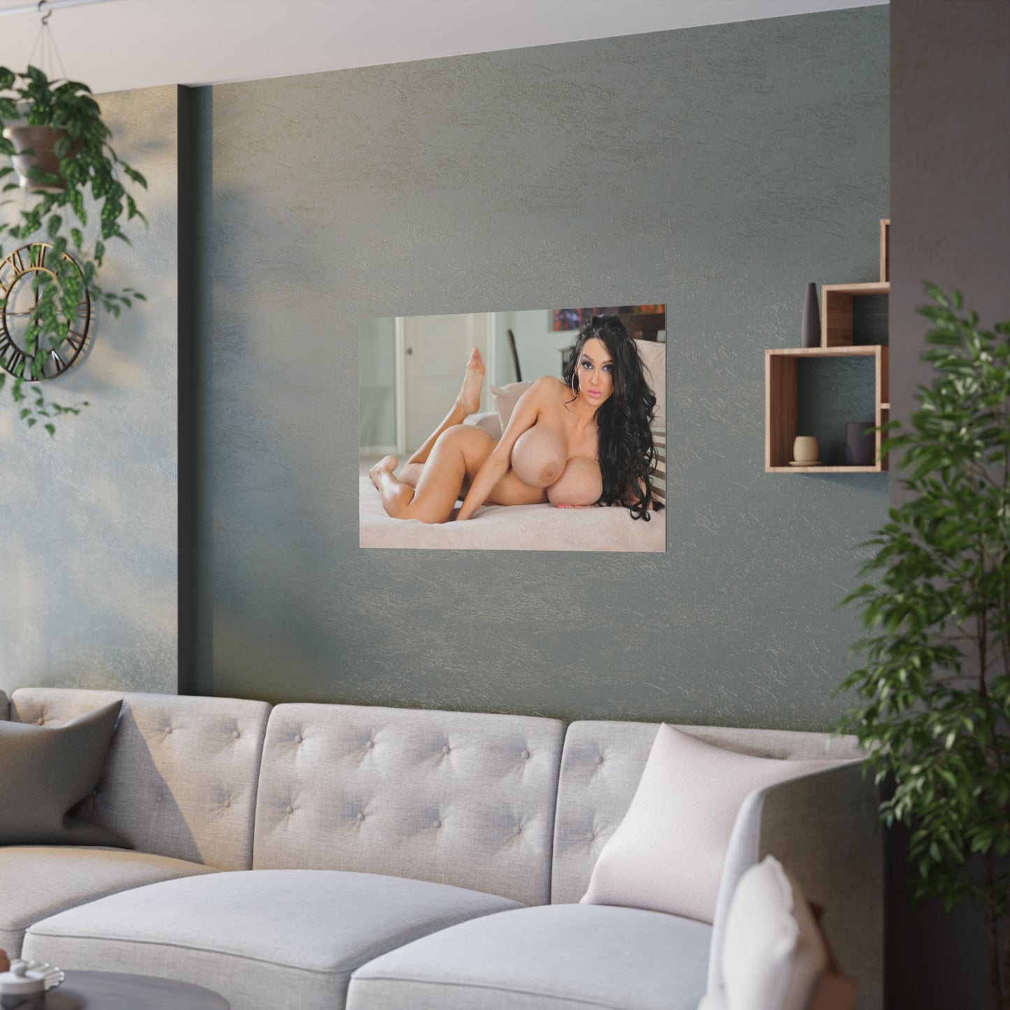 Satin Posters (210gsm) Buxom Brunette in Bed