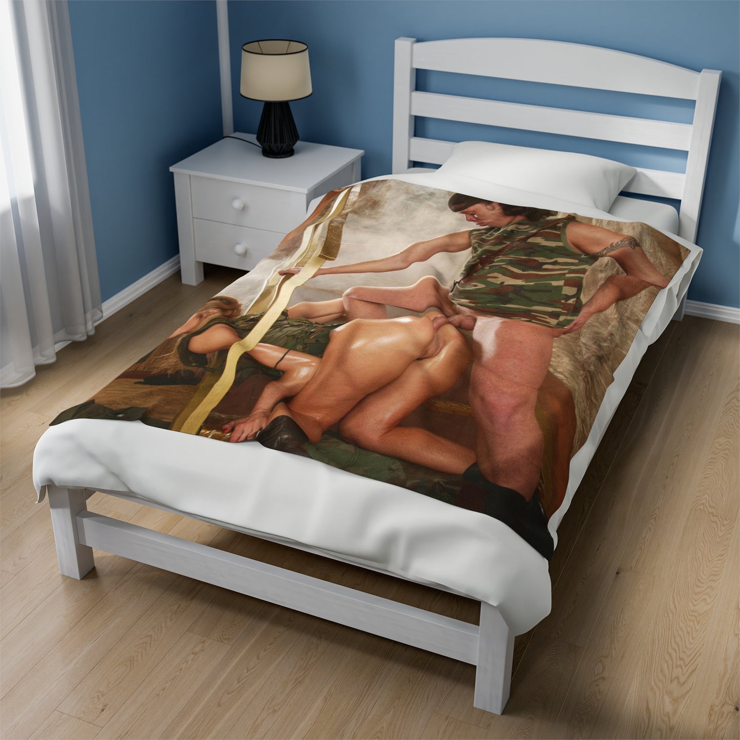 Velveteen Plush Blanket Nude Military Girl