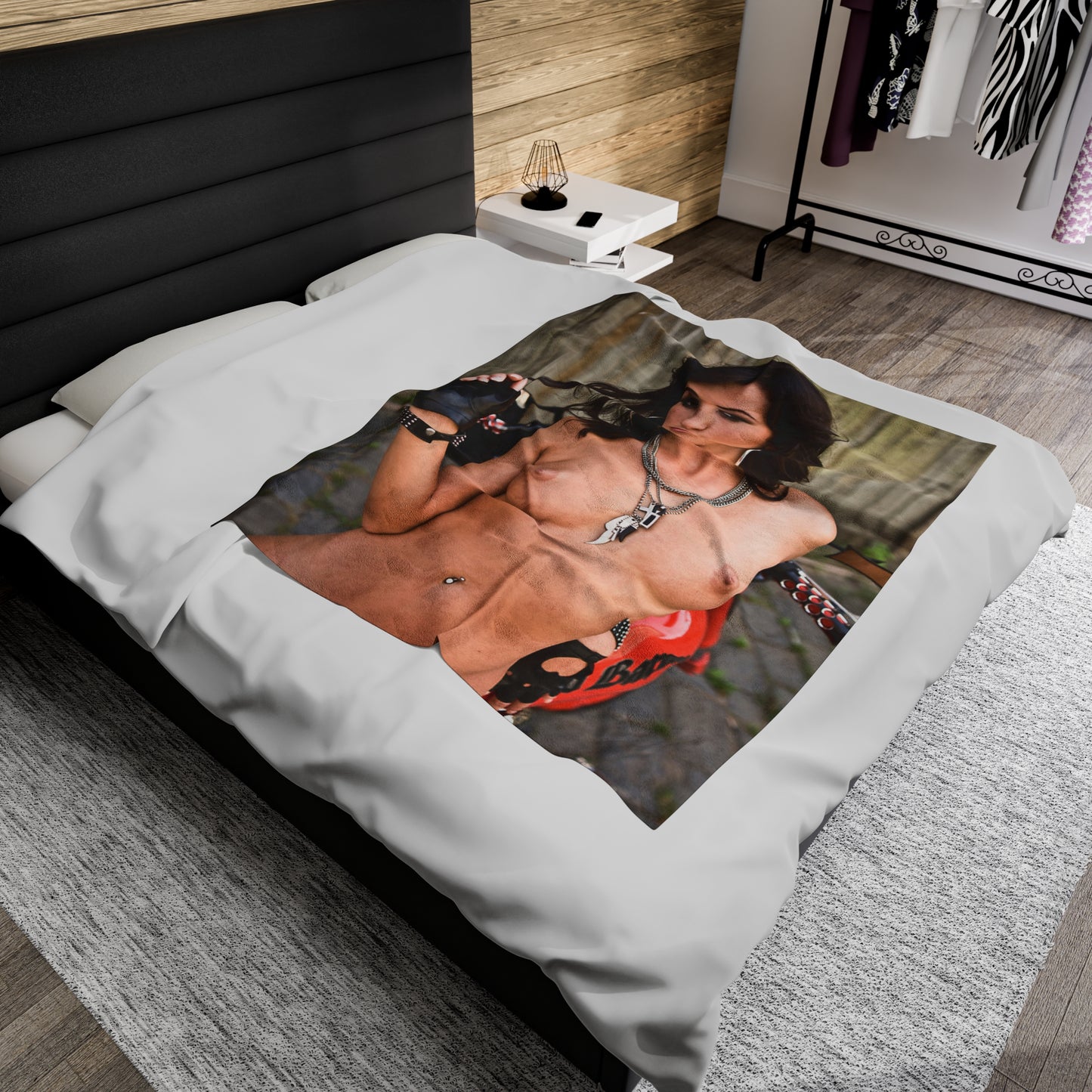 Velveteen Plush Blanket Tess Lyndon Nude on Motorcycle
