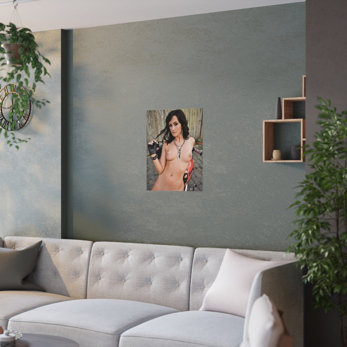 Satin Posters (210gsm) Tess Lyndon Nude on Motorcycle