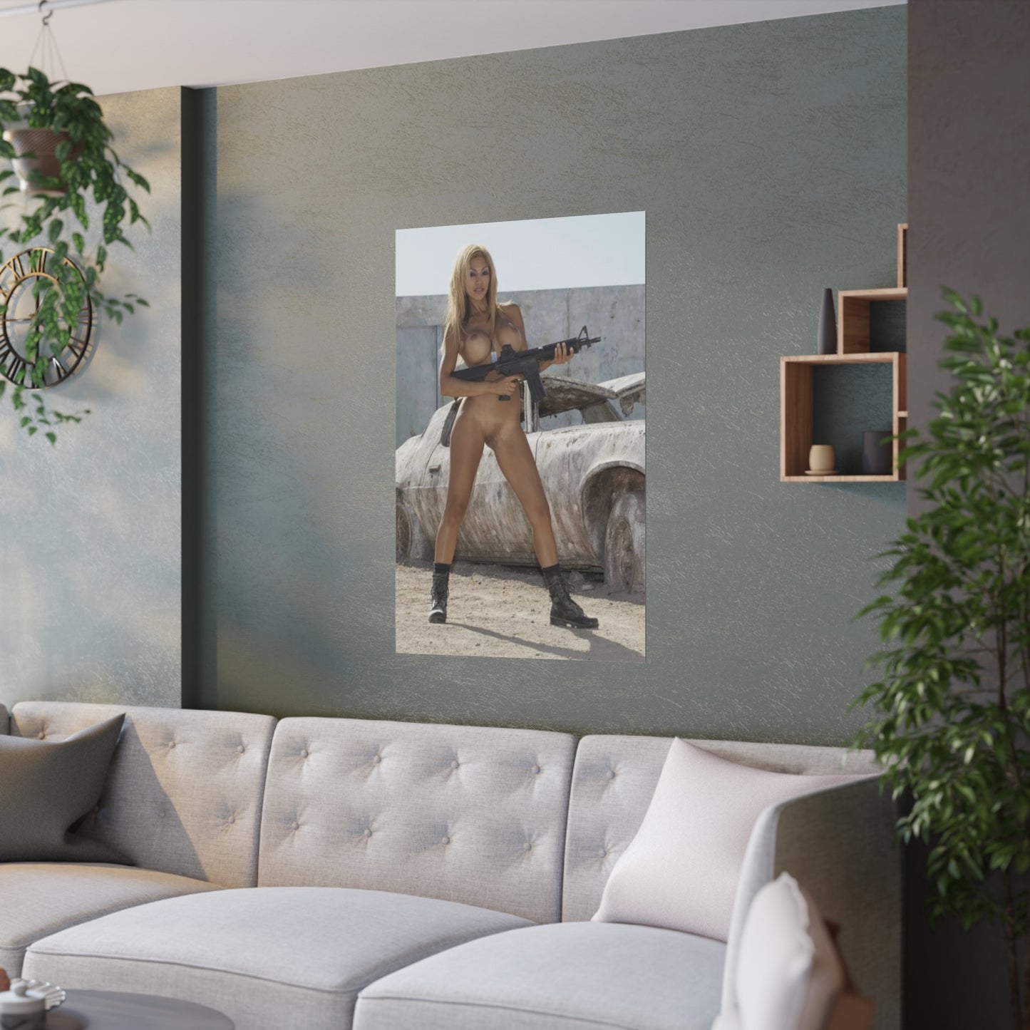 Satin Posters (210gsm) Sexy Nude Girl with Big Gun