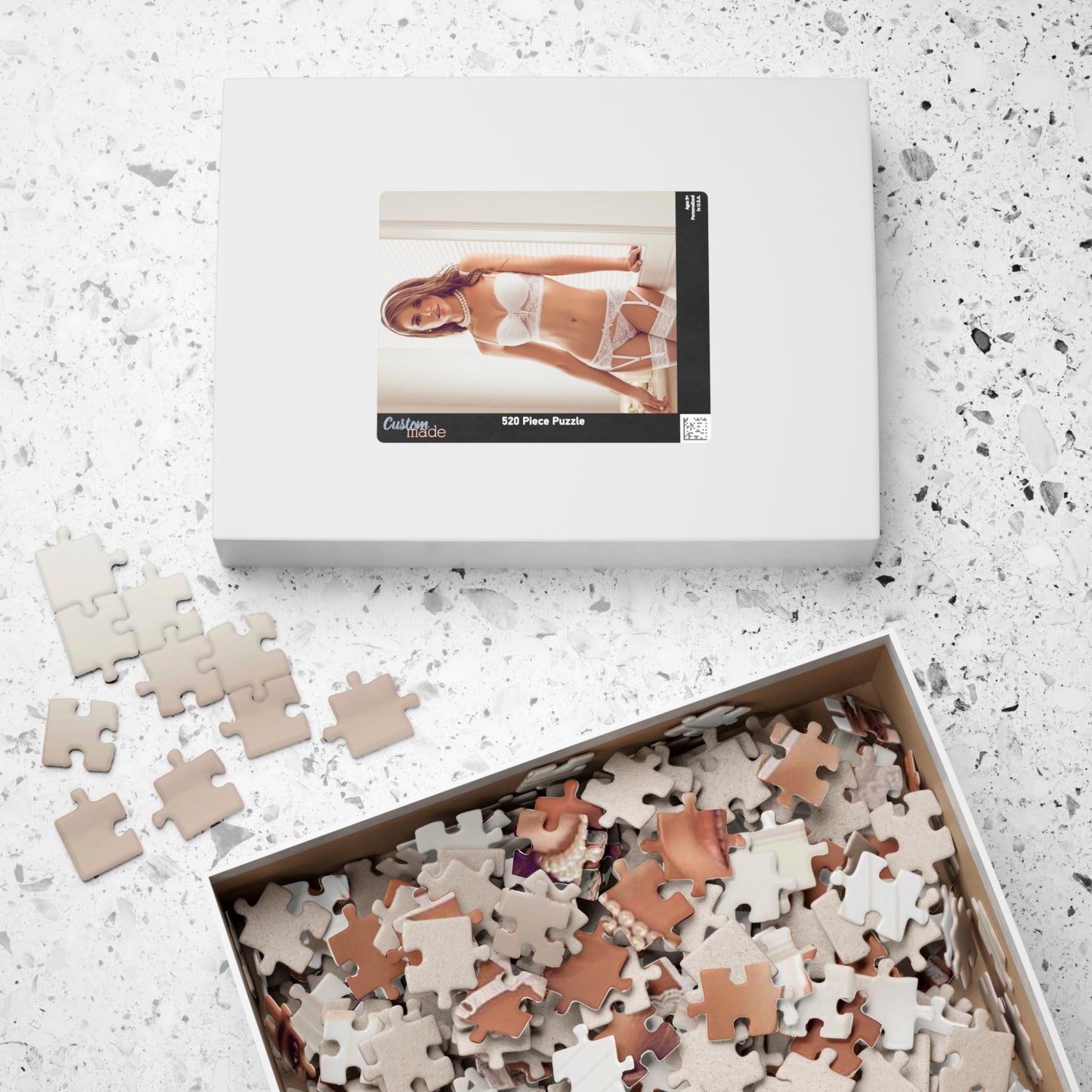 Puzzle (110, 252, 520, 1014-piece) Sexy Brunette White Lingerie