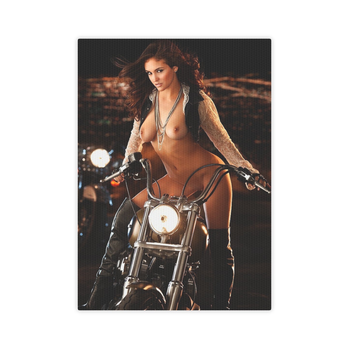Canvas Photo Tile Jaclyn Swedberg Nude on Motorcycle