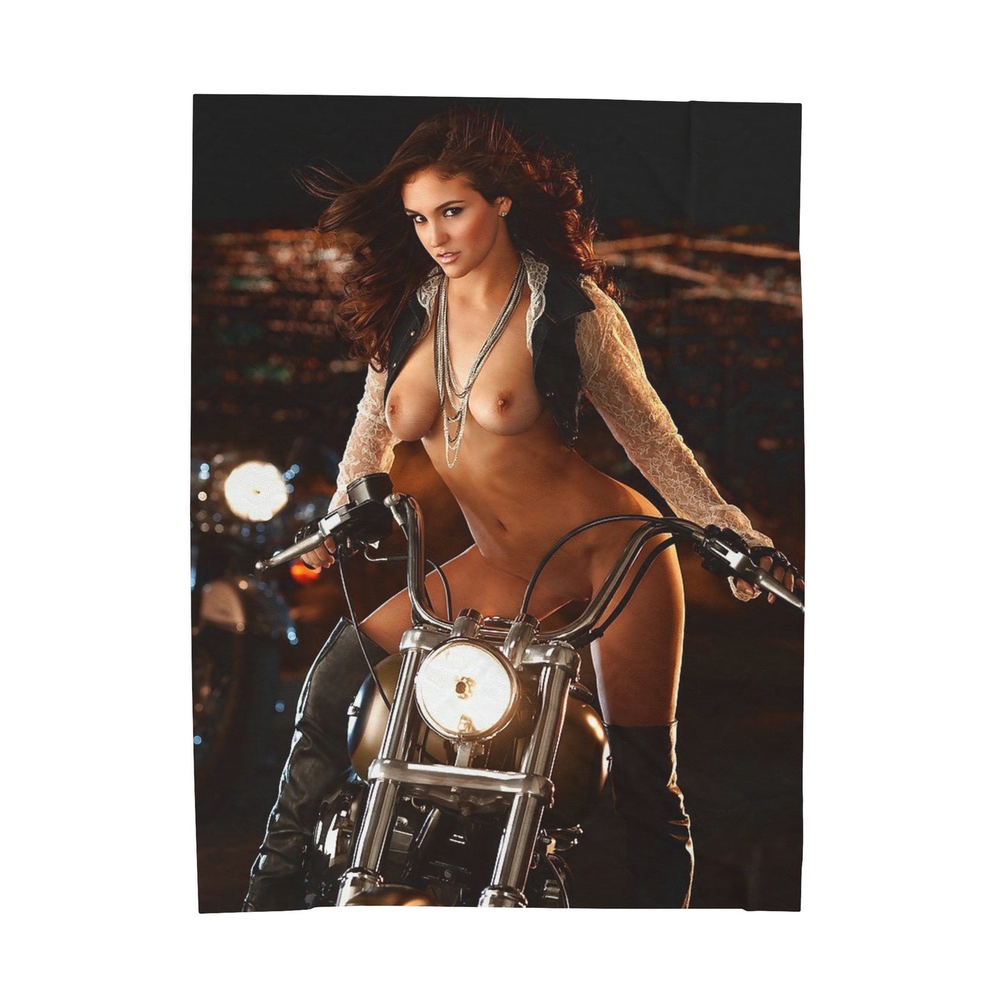 Velveteen Plush Blanket Jaclyn Swedberg Nude on Motorcycle