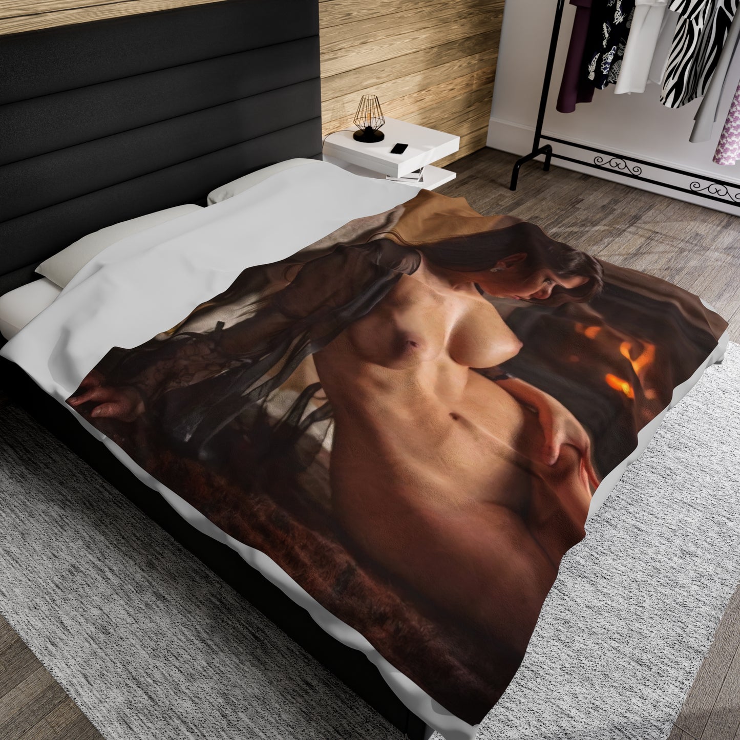 Velveteen Plush Blanket Nude by the Fire