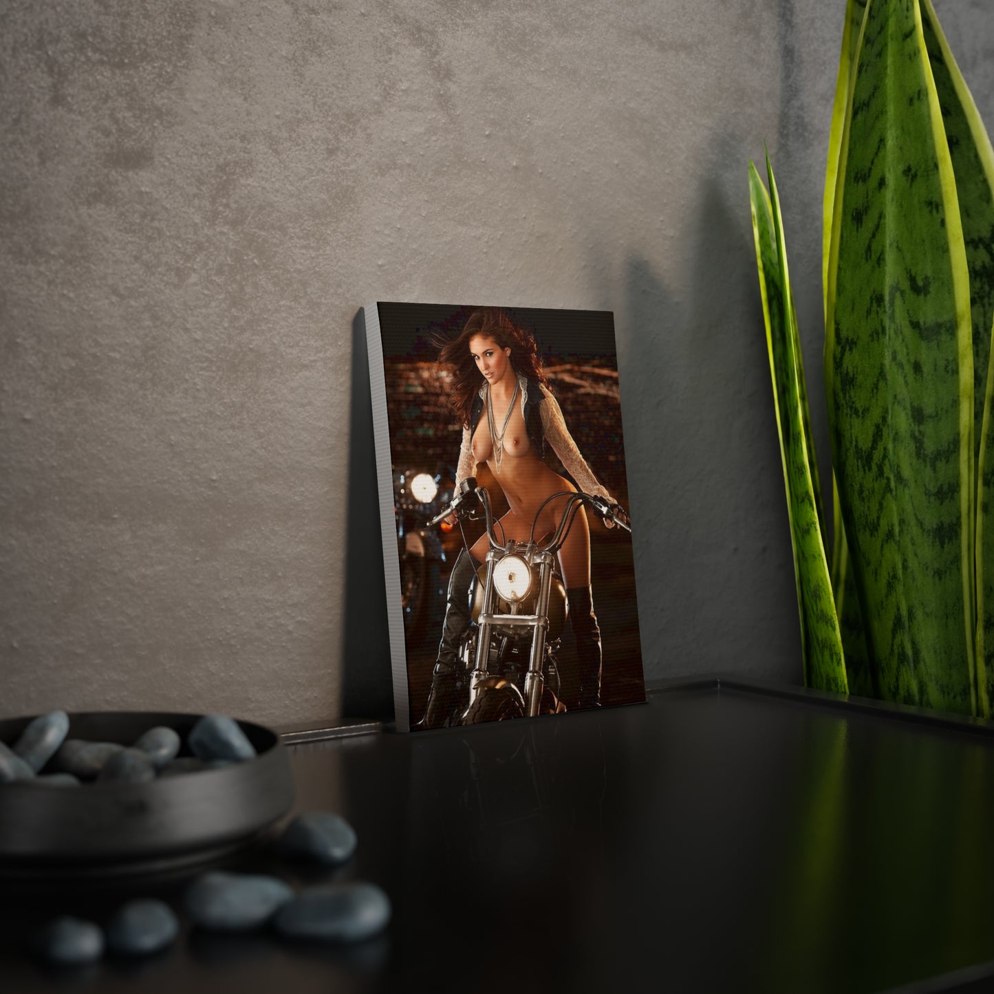 Canvas Photo Tile Jaclyn Swedberg Nude on Motorcycle