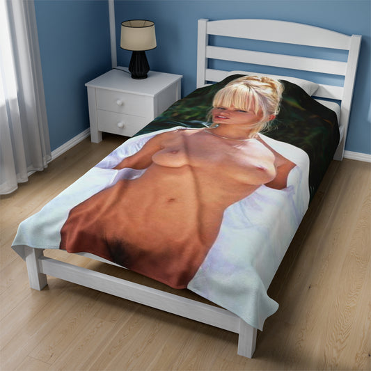 Velveteen Plush Blanket Retro Porn Star Anita Blond